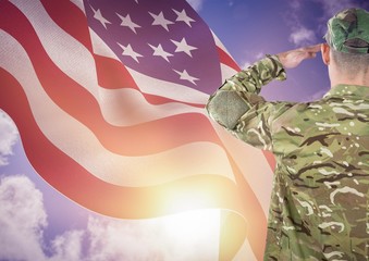 veterans day soldier in front of flag