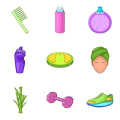 Folk remedy icons set, cartoon style