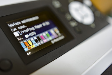 Digital print machine, Ink jet Printing print cartridges level dispolay information. Dof copyspace...