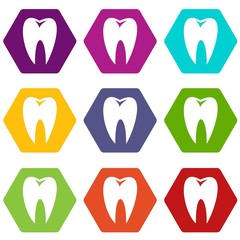 Tooth icon set color hexahedron