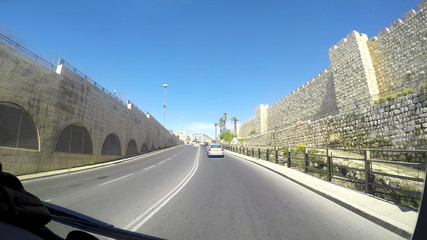 Drive pov in the City Streets of Jerusalem, Israel