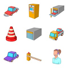 Truck icons set, cartoon style