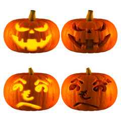 3D Rendering of Jack O Lantern or Halloween Pumpkin Head With 2 Difference Type of bad smile and Japan text face Isolated White Background.
