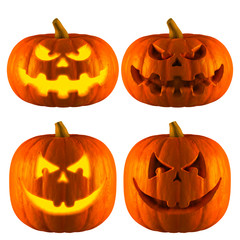 3D Rendering of Jack O Lantern or Halloween Pumpkin Head With 2 Difference Type of Bad smile Isolated White Background.