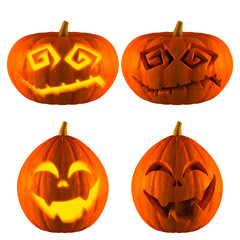 3D Rendering of Jack O Lantern or Halloween Pumpkin Head With 2 Difference Type of Spooky dejected and funny smile Isolated White Background.