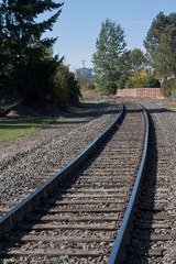 Fototapeta premium Train tracks through rural neighborhood 