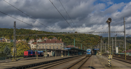 Naklejka premium Main station in Decin town in sunny day