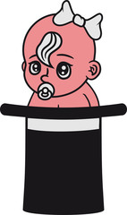 zylinder hut zauberer mütze schleife mädchen girl weiblich magier zaubertrick zaubern schwanger schnuller klein süß niedlich windel kind baby comic cartoon