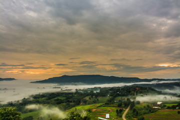 Naklejka na ściany i meble Mountains with trees and fog in thailand