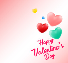 Happy Valentines Day Background with 3D Realistic Red Hearts and Typography Text in White Background. Vector Illustration. Valentine's day abstract background