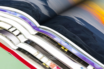 magazines stacl background on print production table