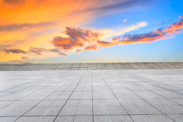 Fototapeta na wymiar City square floor pavement and beautiful sky sunset clouds