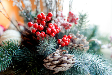 Fir, cone and berries christmas decoration