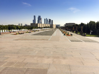Main street at War memorial in Victory Park on Poklonnaya Hill, Moscow, Russia. The memorial complex constructed in memory of those who died during the Great Patriotic war