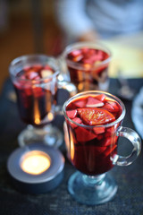 Three cups of mulled wine on the table