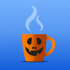 Coffee cup as jack o lantern pumpkin vector illustration.