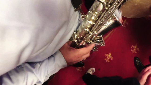 Saxophone music player closeup