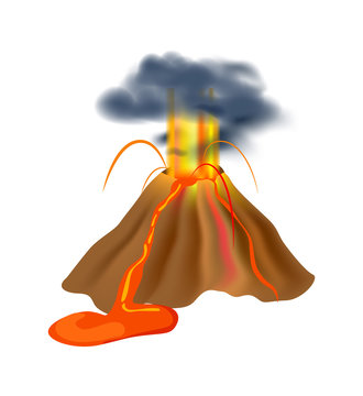 Volcanic eruption isolated icon. Natural disaster and danger catastrophe. Warning about emergency situation vector illustration in cartoon style.