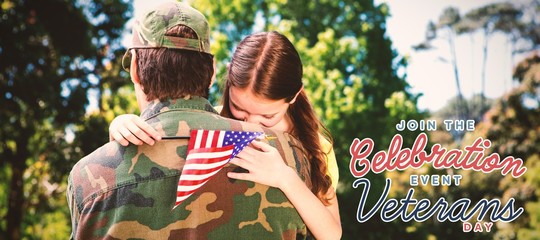 Composite image of daughter embracing father