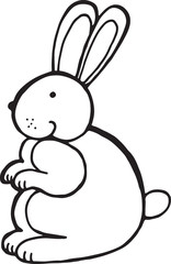 Forest animal rabbit doodle cartoon simple illustration. kids drawing style coloring page
