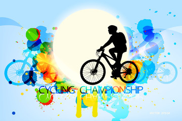 Fototapeta na wymiar Cycling championship scene vector colors ink splatter abstract background