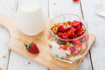 Strawberry , granola and yogurt healthy breakfast parfait
