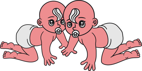 zwillinge 2 freunde team paar brüder geschwister pärchen boden krabbeln schnuller klein süß niedlich windel kind baby comic cartoon