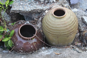 Old Ceramic Chinese Pots in a Village in Guangdong Canton China Asia