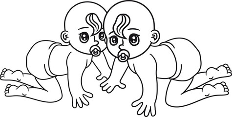 zwillinge 2 freunde team paar brüder geschwister pärchen boden krabbeln schnuller klein süß niedlich windel kind baby comic cartoon