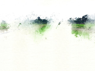 Abstract Colorful tree and landscape tree on watercolor painting background.