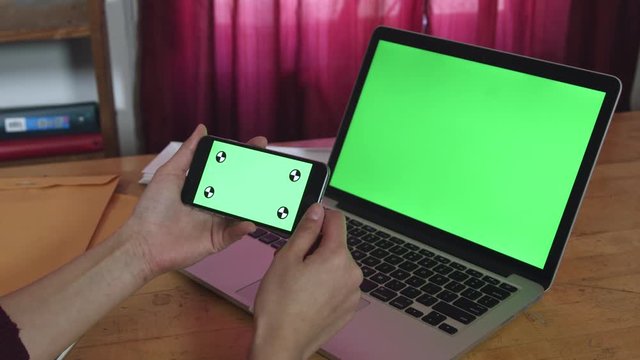 Green Screen smartphone with green screen laptop