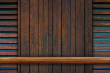 Empty top of wooden shelves on dark Board wood  background, For product display