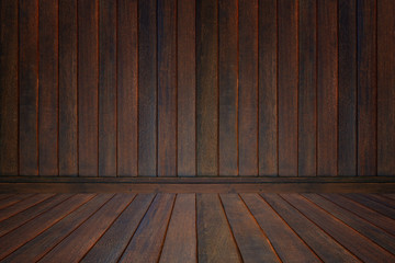 Wooden wall and floor in perspective view, grunge background. vintage tone