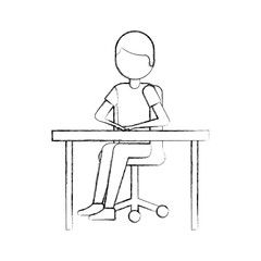 cartoon man sitting on chair with table