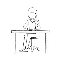 cartoon girl sitting on chair with office desk