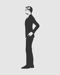 Posing business woman wearing the suit. Black silhouette