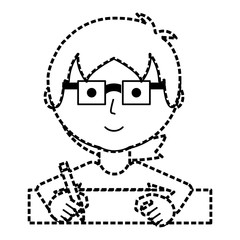 flat line man writing  sticker over white background  vector illustration