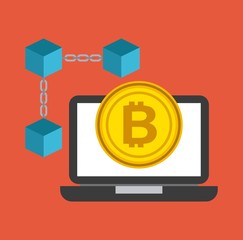 laptop computer technology bitcoin currency blockchain vector illustration