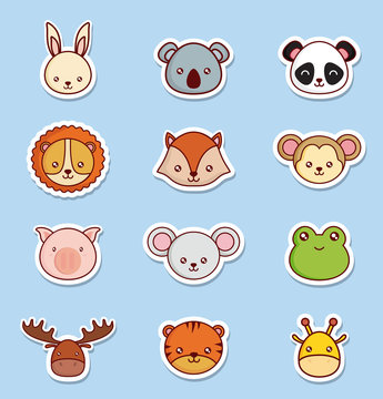 cute animals icon set over blue background colorful design vector illustration