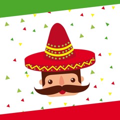 cartoon mexican man with mustache in a sombrero vector illustration