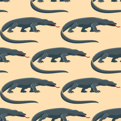 Naklejka premium Gad płazów varan bez szwu deseń kolorowych ilustracji wektorowych fauny reptiloid drapieżnik gady zwierzęta.