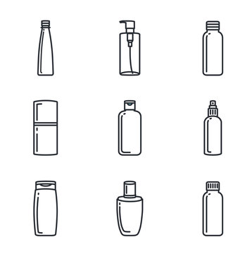 
Line icon of cosmetic bottle collection. Ideal for media about beauty product.