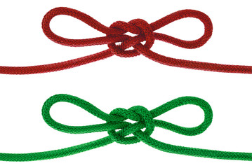 Red and Green string knotted Isolate on white background with Clipping path.