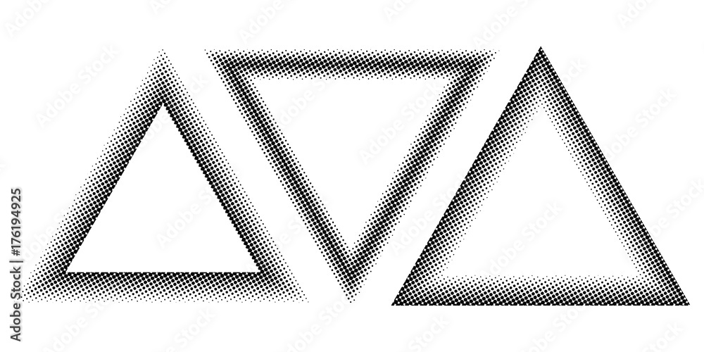 Poster Set Triangle halftone effect, vector template for the design of a triangle with the stroke halftone dots
