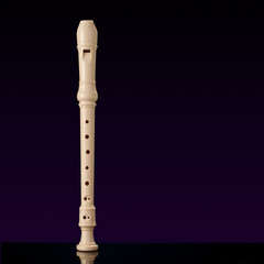 classical musical instrument is the block flute on black background
