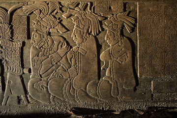 bas-relief carving at the Palenque ruins Chiapas Mexico