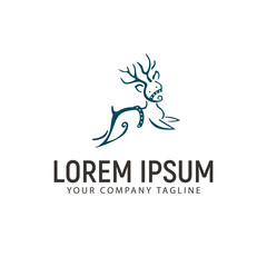 Obraz premium deer hand drawn logo design concept template