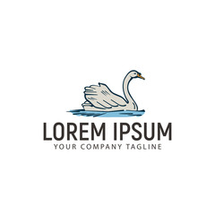 Obraz premium swimming swan hand drawn logo design concept template