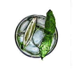 mojito cocktail isolated top view