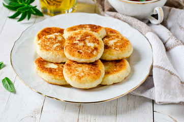 Obraz na płótnie Canvas Cottage cheese pancakes with honey